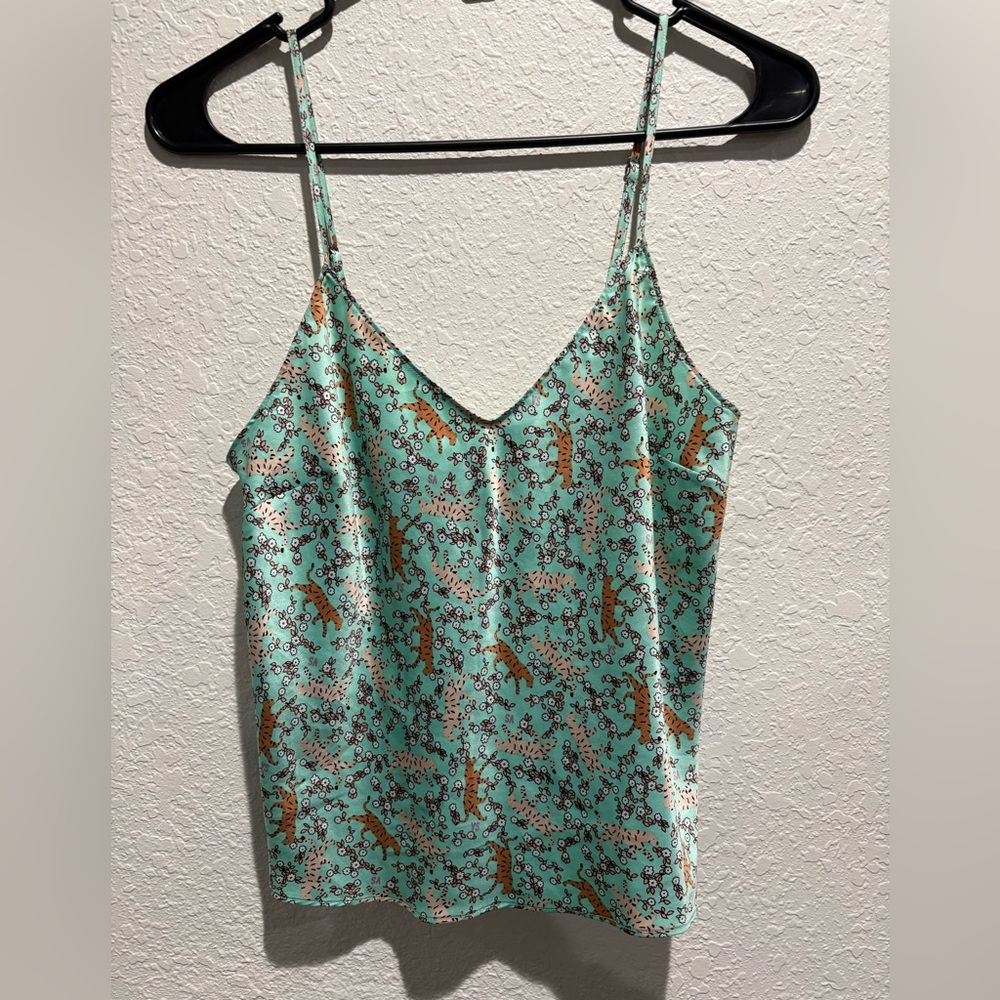 VICTORIA SECRET SATIN CAMI TOP XS- MINT LEOPARD &‎ FLORAL PRINT